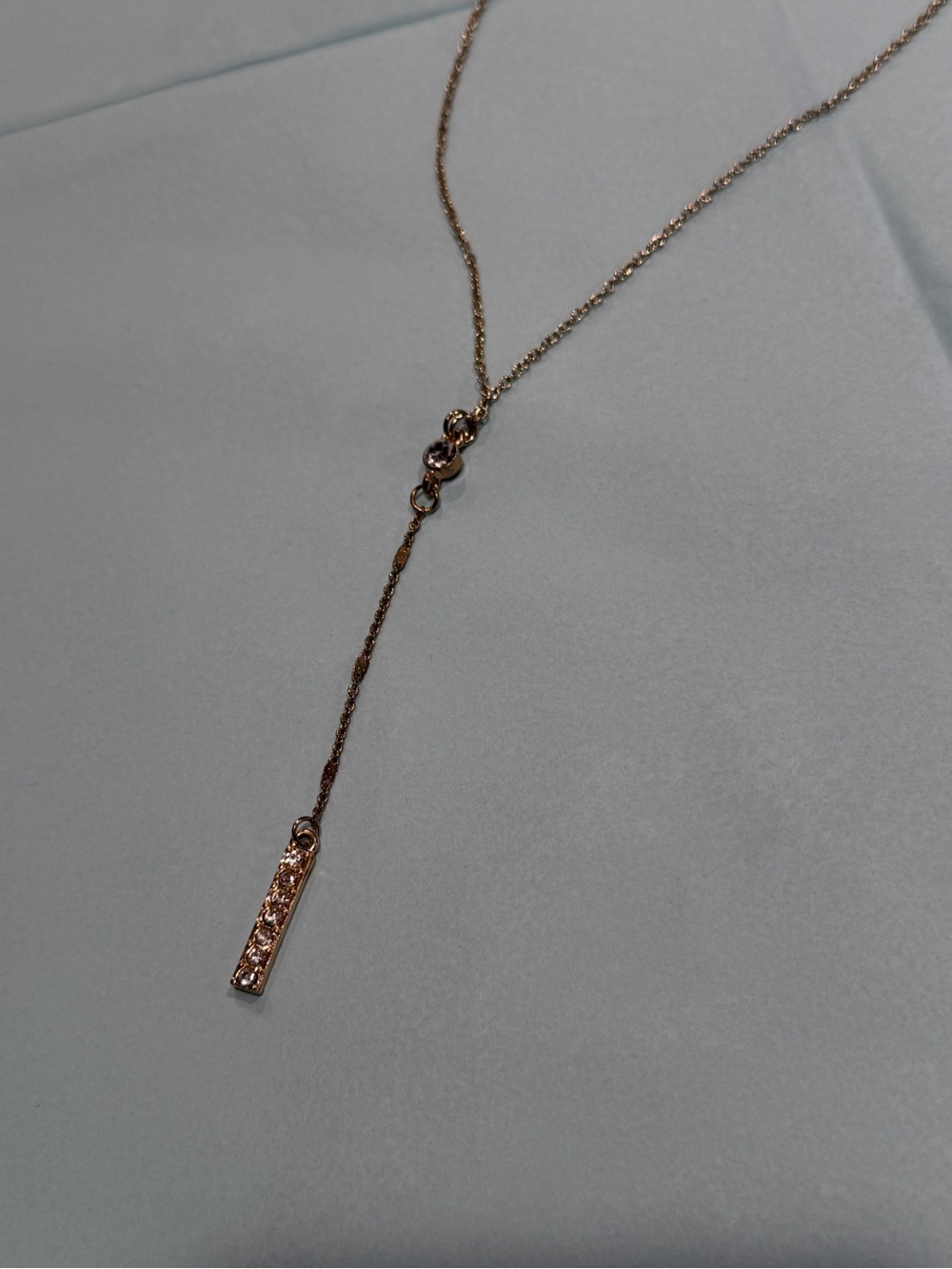 Delicate CZ Rose Gold Bar Drop Necklace - Women Jewelry